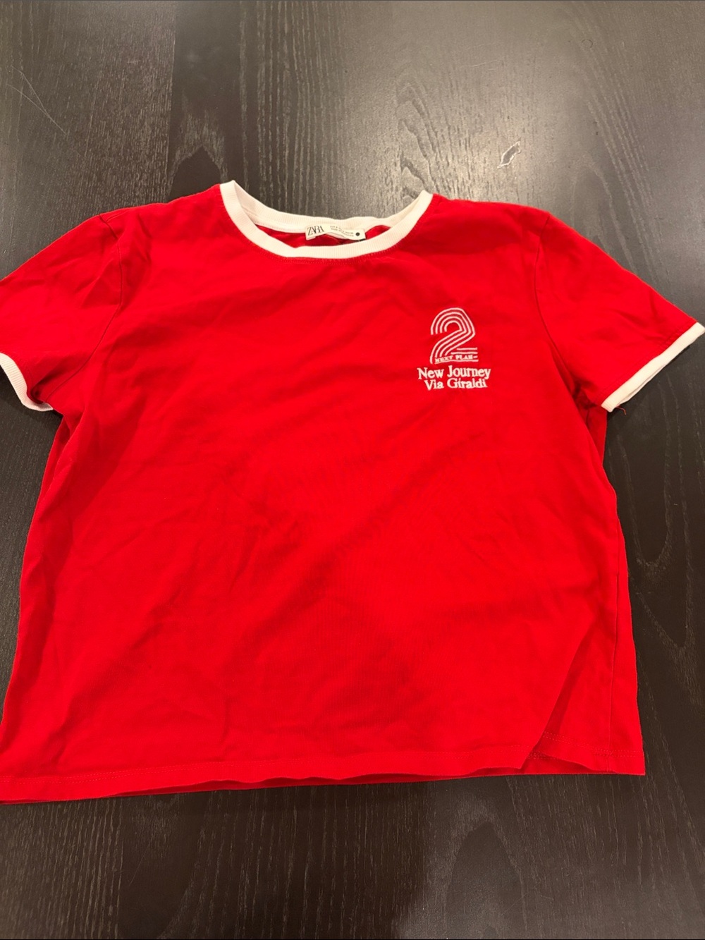 Zara Women’s Red Short-Sleeve Ringer Tee with White Trim
